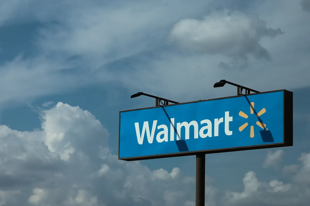 Walmart logo is seen near the store in Austin, United States on October 23, 2025. (Photo by Jakub Porzycki/NurPhoto via Getty Images)