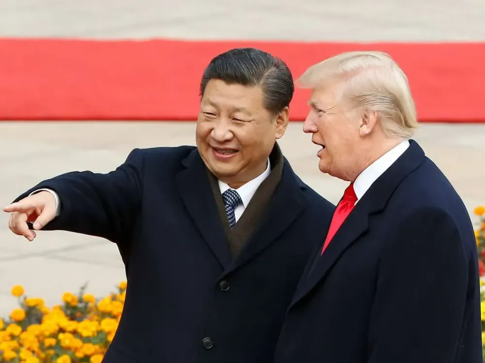 Chinese President Xi Jinping and U.S. President Donald Trump attend a welcoming ceremony