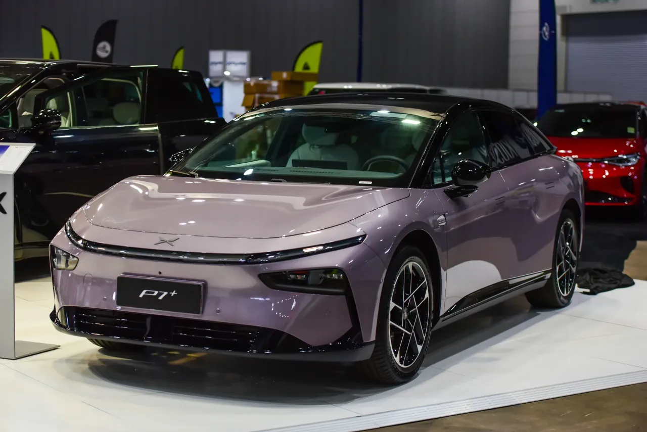 Newly released XPENG P7+ executive sedan is seen at Melbourne EV Show hosted by FutureDrive AutoShows. (Photo by Alexander Bogatyrev/SOPA Images/LightRocket via Getty Images)