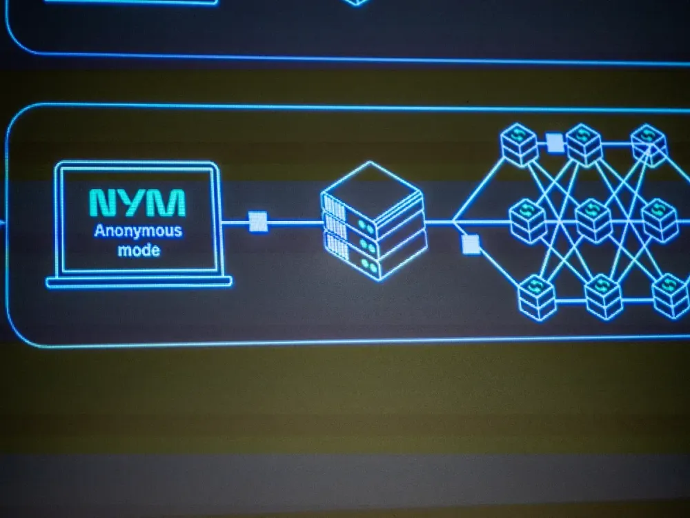 Presentation of Nym during the launch of the world's newest and most secure VPN server, enabling data to be sent completely anonymously.  (Photo by Lab Mo/SOPA Images/LightRocket via Getty Images)