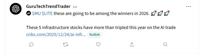 A bullish user expects Lumentum to be among the ‘winners’ in 2026.