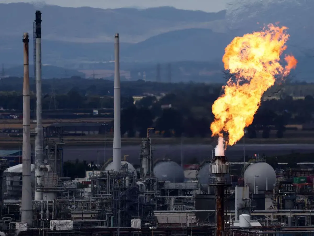 A general view of the Petroineos oil refinery on September 12, 2024 in Grangemouth, Scotland. 