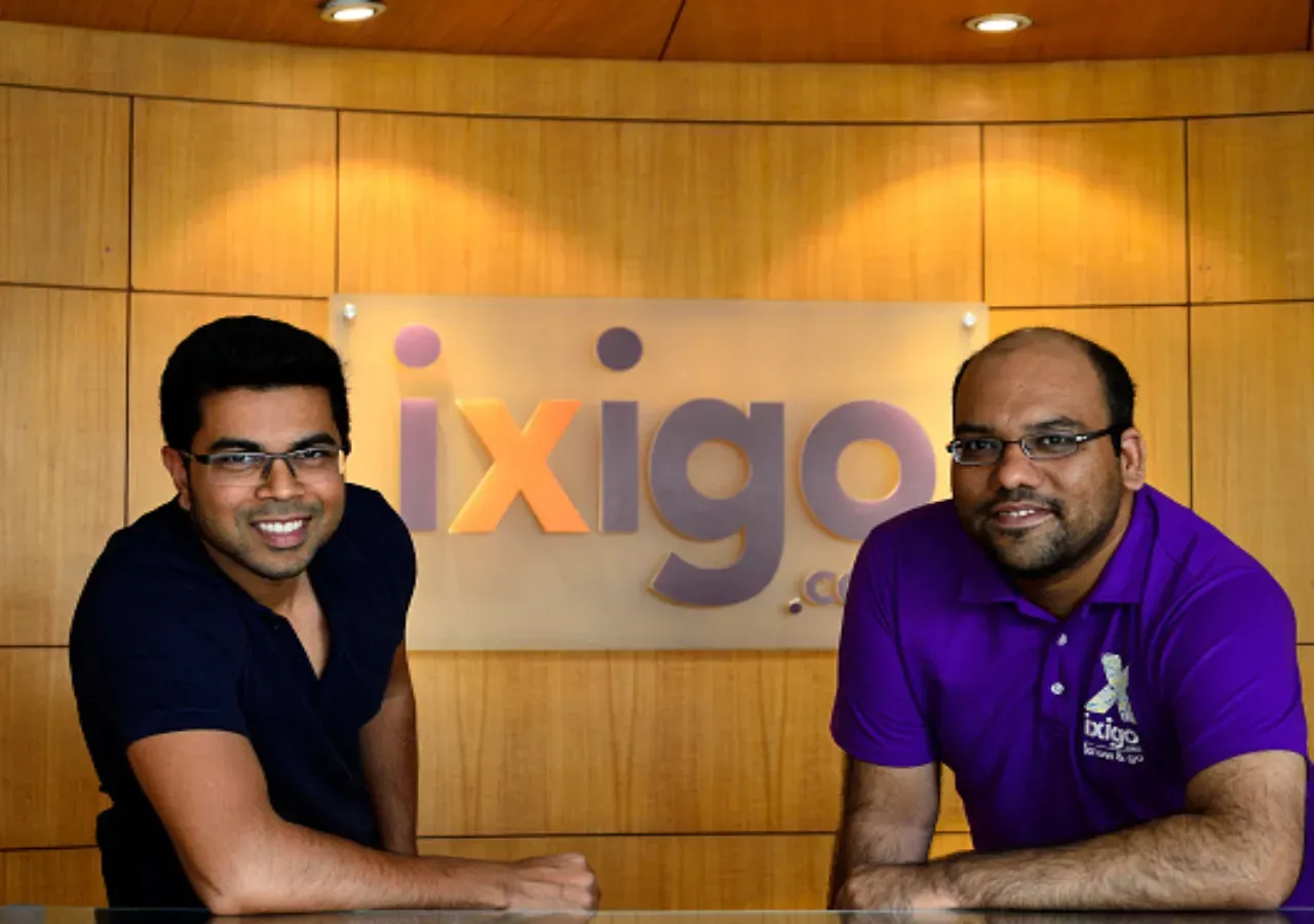 Aloke Bajpai and Rajnish Kumar, CEO/Founders of Ixigo.com, pose for a profile shoot at their office on October 19, 2015 in Gurgaon, India. (Photo by Priyanka Parashar/Mint via Getty Images)