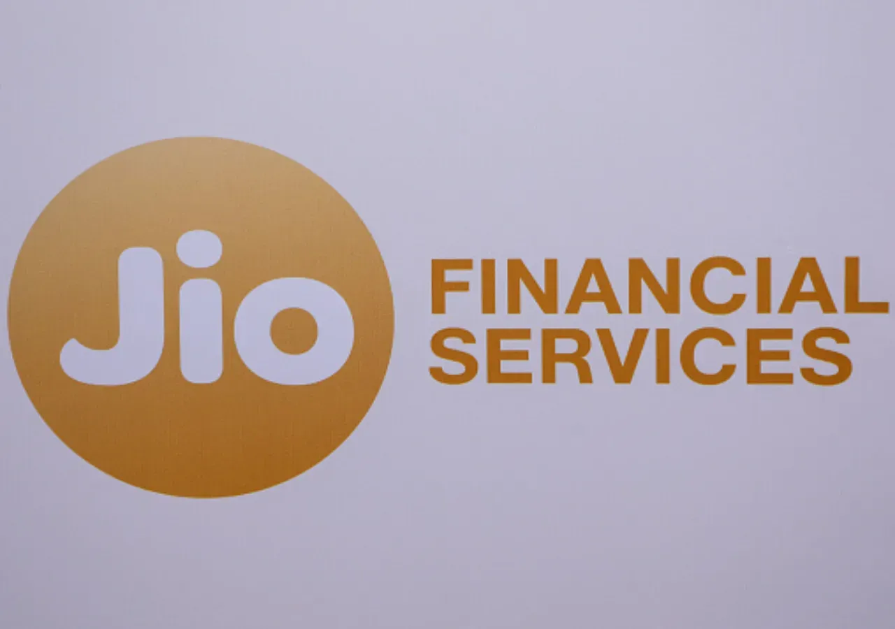A logo of Jio Financial Services is seen during its listing ceremony at the Bombay Stock Exchange (BSE) in Mumbai, India, 21 August, 2023. (Photo by Niharika Kulkarni/NurPhoto via Getty Images)