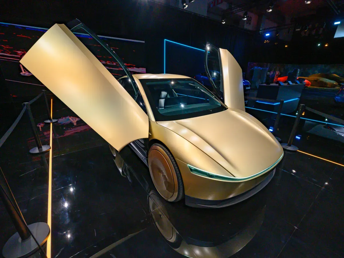 Tesla Cybercab or Robotaxi two-passenger battery-electric self-driving car on display at the AutoSalon on January 10, 2025 in Brussels, Belgium. (Photo by Sjoerd van der Wal/Getty Images)