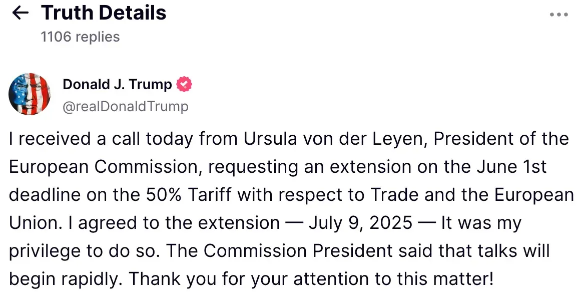 President Donald Trump's post on Truth Social